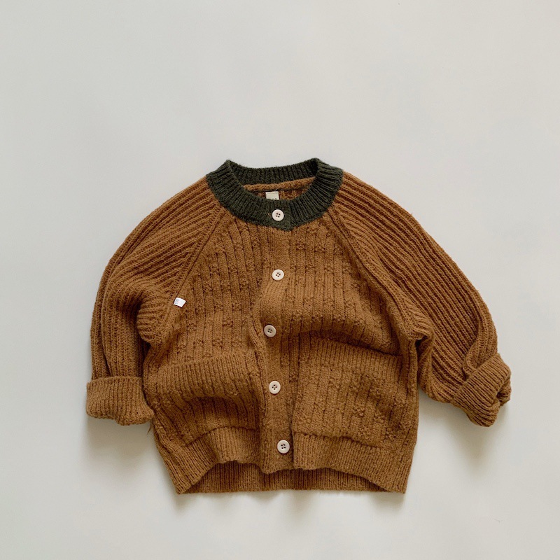 Deer jonmi 2022 primavera stile coreano bambini maglioni Cardigan lavorati a maglia Patchwork allentati Casual bambini maglione cappotti: camel / 6T