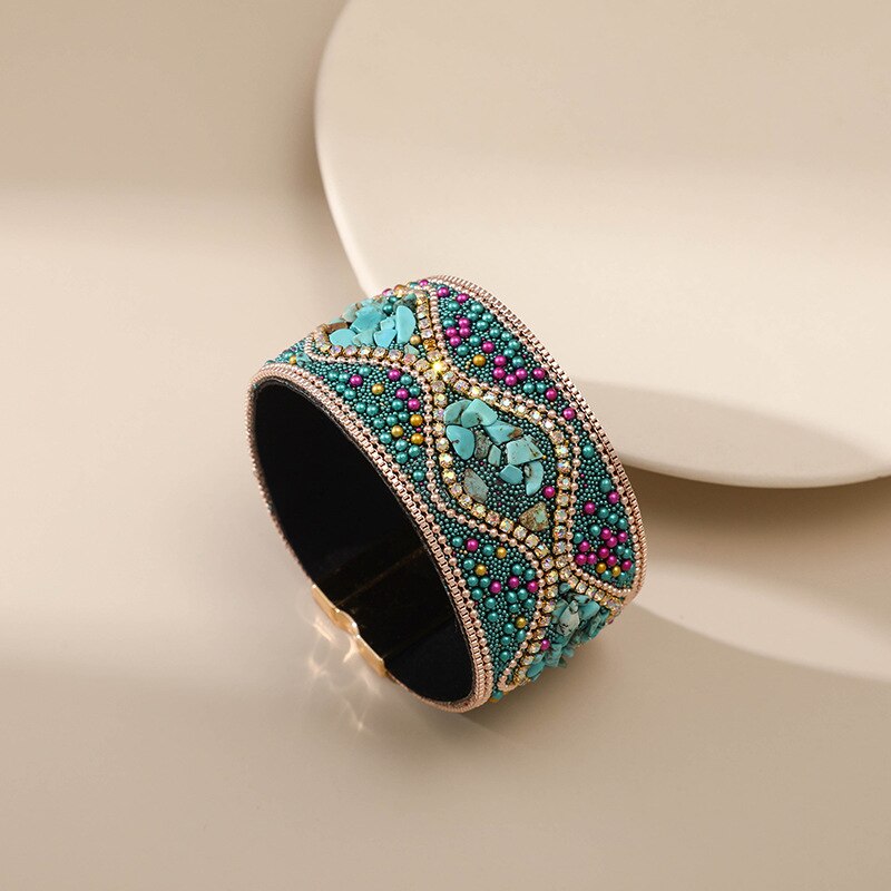 Bohemian Retro Dames Armband Punk Wind Turquoise Strass Handgemaakte Kralen Charm Vrouwelijke Armband Manchet Sieraden Vrouwelijke: SZ00061-2