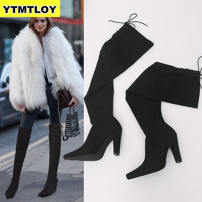 Taille 35-43 nouvelles chaussures femmes bottes noir sur le genou Sexy femme automne hiver dame cuisse haute cuisse bottes rouges