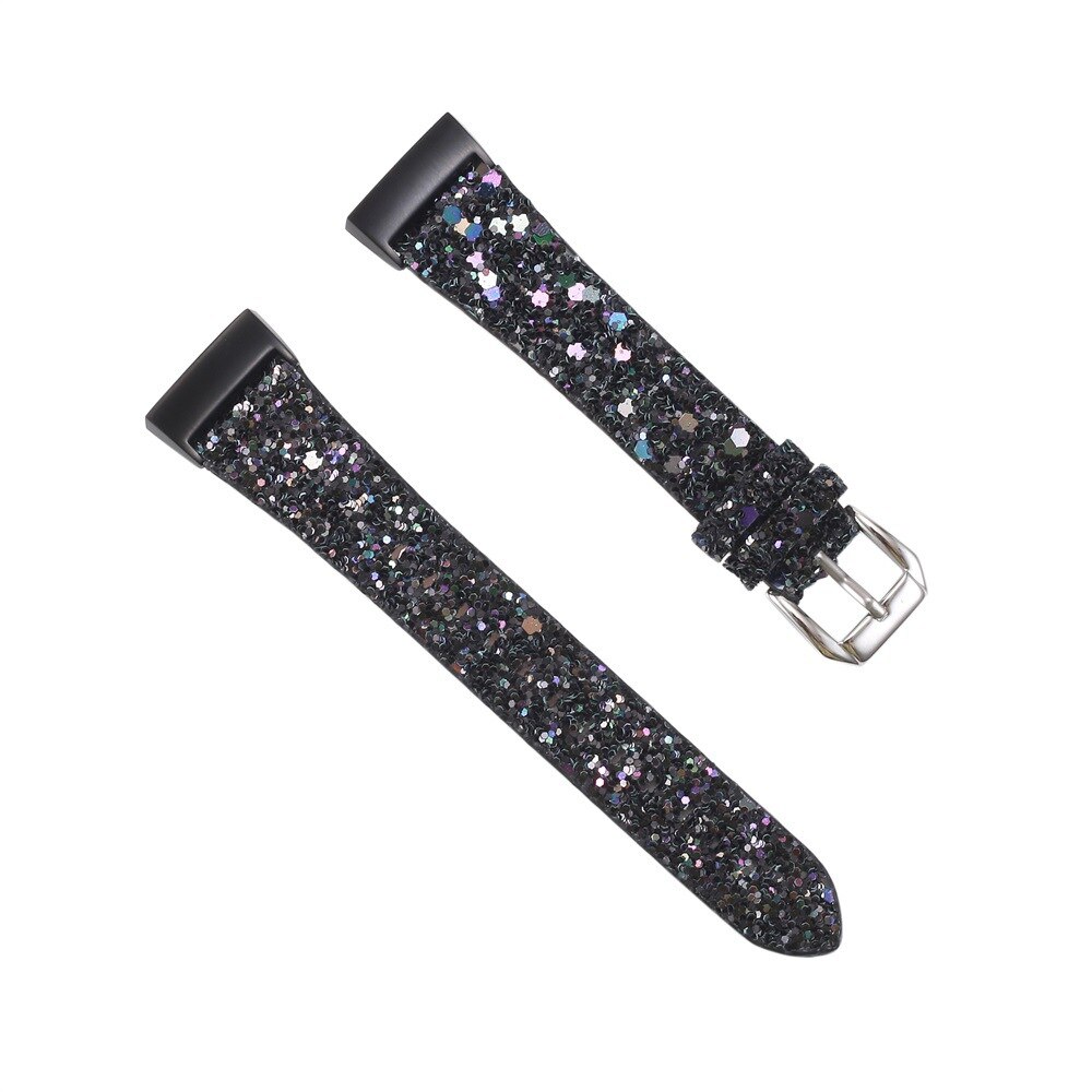 Leather Strap For Fitbit Charge 4 3 Smart Bracelet Band With Sequins Shining Straps For Fitbit Charge 3 4 Wristband: Black