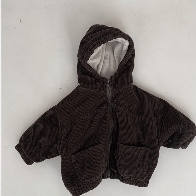 Pasgeboren Baby Jongen Meisje Corduroy Dikke Jas Baby Peuter Verdikte Vest Rits Lange Mouw Winter Babykleertjes Met Hoed 3-8Y