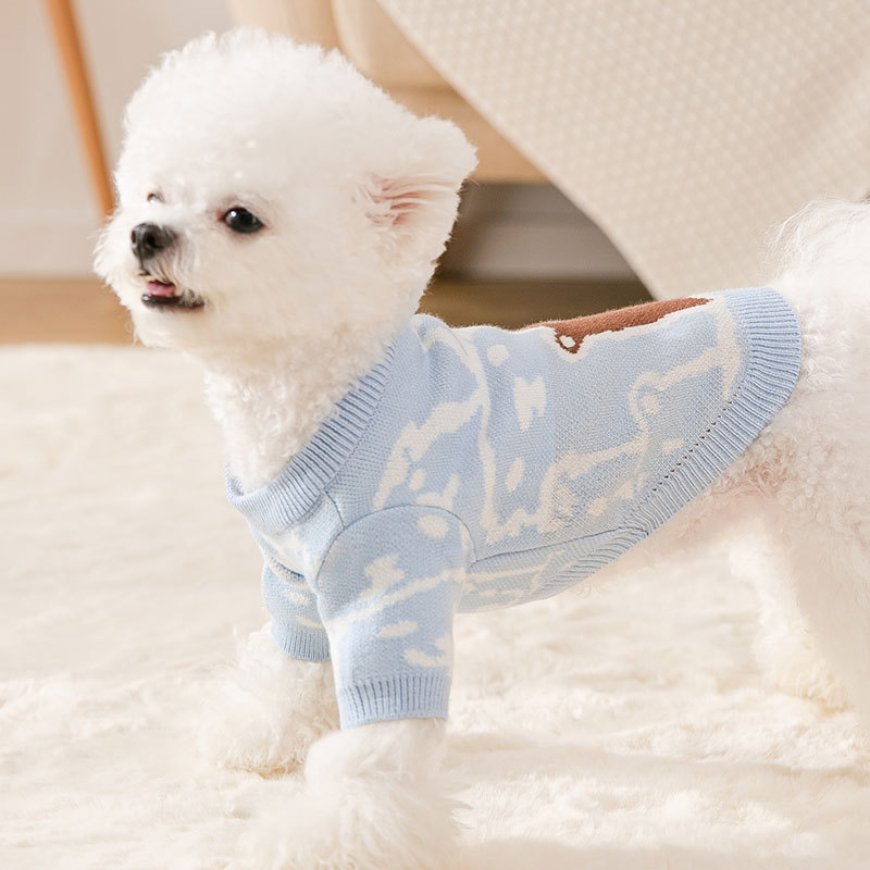 Blue Bear Dog Clothes Puppy Sweater Teddy Autumn and Winter Warm Clothes Pet Soft Pullovers Bichon Thick Clothes