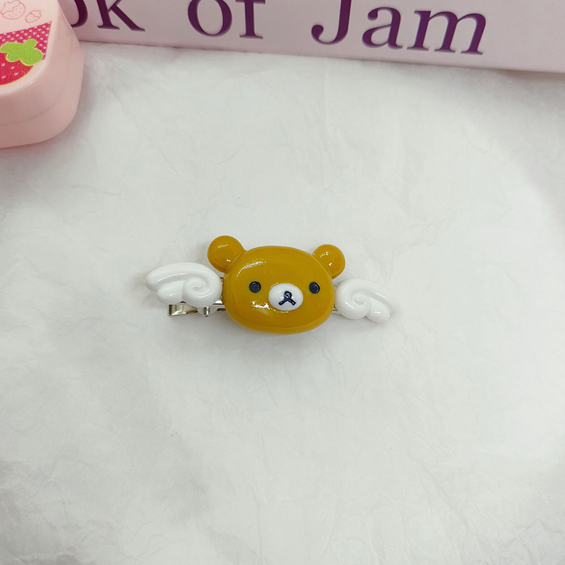 Pinza para el pelo de Ángel Kawaii Rilakkuma, flequillo de osito alado de dibujos animados, Clip LATERAL, horquillas para niña, accesorios para el cabello para estudiante,: Gris