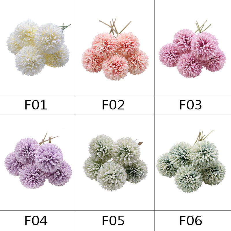 5pcs Dandelion Flower Ball Simulation Silk Artificial Flowers DIY Wedding Party Table Decoration Bride Hold Bouquet Home Decor