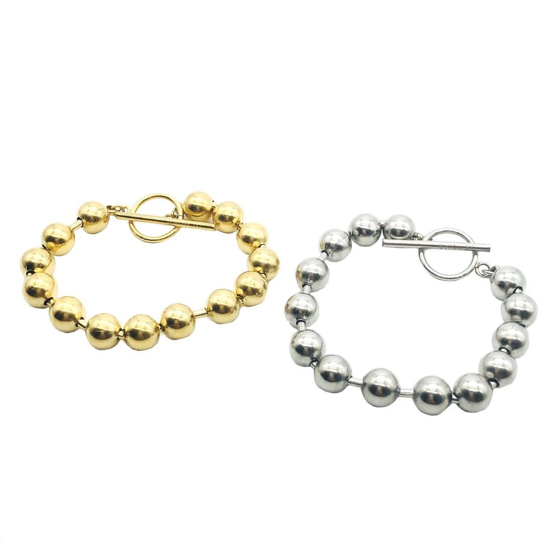 Men's and Women's Stainless Steel Round Beads UNO De 50 Stainless Steel Lock Pearl Bracelet Adjustable Hand-woven Bracelet