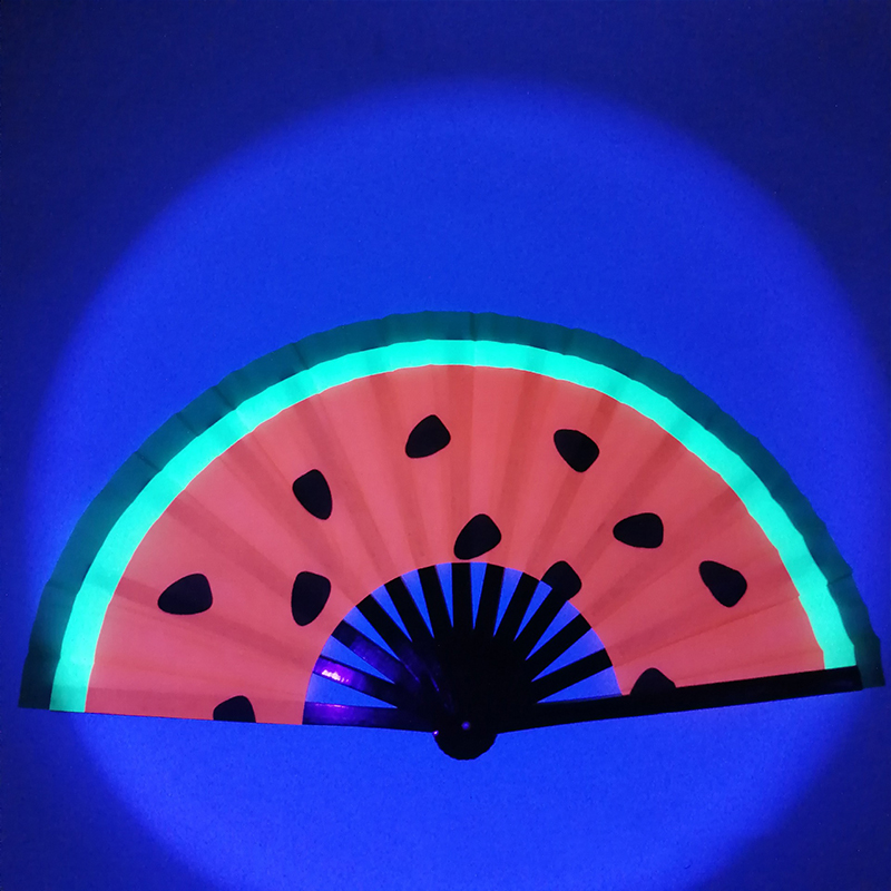 33cm stora fluorescerande vikbara handfläktar tryck musikfestival färgglad fläkt bröllopsfest spansk dansfläkt