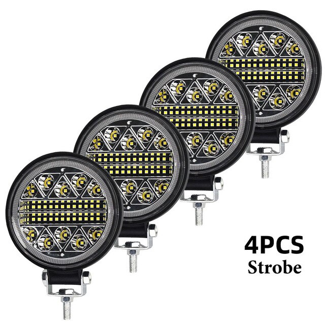 2PCS 12V 54W Work Light led bar LED lightbar 3030 LED 18SMD for Truck Tractor SUV 4x4 Car Led Headlights Lighting Spot work bar: Round Strob  4PCS