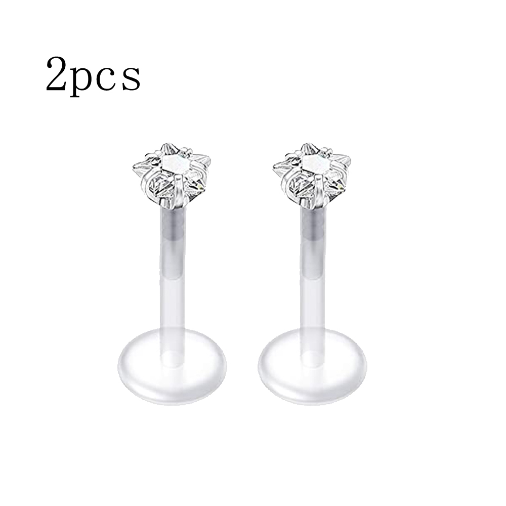 2pcs/8pcs 16G Clear Lip Rings Studs Plastic Labret Piercing Jewelry Push in Cartilage Earring Threadless Helix 6mm 8mm 10mm: green / Imitation Rhodium Plated
