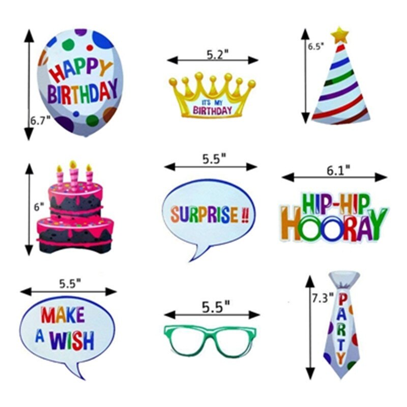18 Pieces Birthday Photo Booth Props Hats,Glasses,Lips,Mustaches DIY Funny Props Kit for Birthday Party