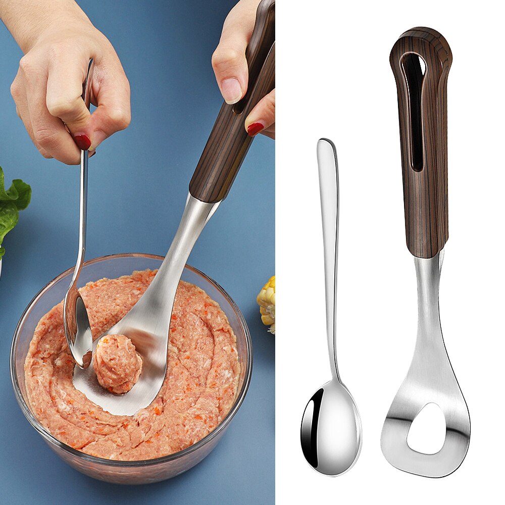 Køkken frikadelle maker ske rustfrit stål non-stick frikadelle maker med elliptisk lækage hul køkken gadget kød værktøj
