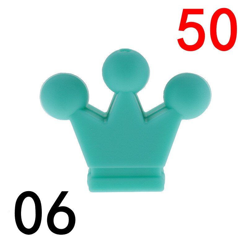 50pcs Silicone Crown Beads Baby Teether Necklace Bead Infant Baby Chewing Jewelry Accessories Food Grade Silicone: 06 Turquoise