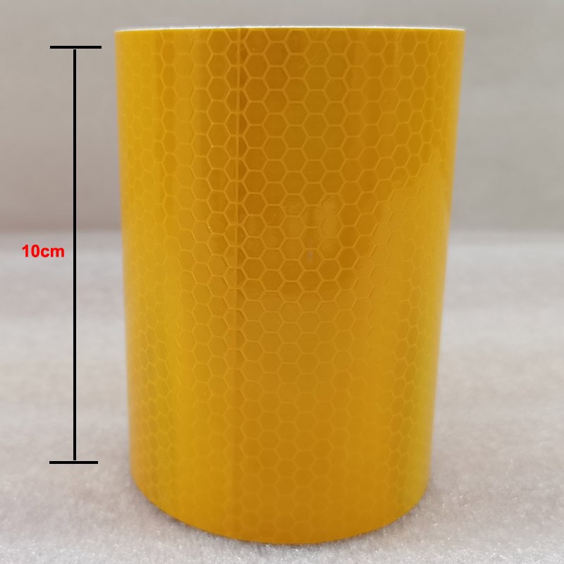 Cinta reflectante de seguridad para motocicleta, pegatinas rojas y blancas, tira Diagonal, Material reflectante, 10cm x 10m: PVC-Yellow-10
