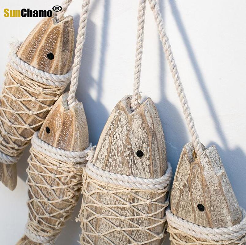 MEDITERRANEAN STYLE HAND CARVED WOODEN FISH WALL HANGING WOOD FISH ORNAMENTS WALL SCULPTURES FOR HOME HANGING DECOR 2PCS/SET