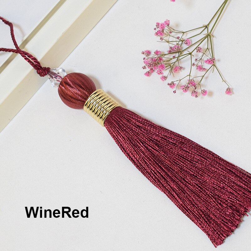 Pompon boule avec corde suspendue 10cm, 2 pièces/lot, garniture pompon à coudre en soie, décoration clé pour rideau, décoration de la maison: WineRed