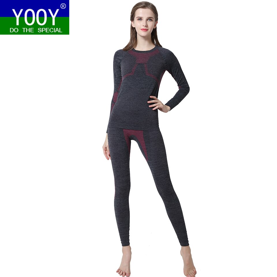 Yooy kvinder ski termisk undertøj sæt hurtig tør funktion funktion kompression træningsdragt fitness stramme skjorter sport sorte dragter