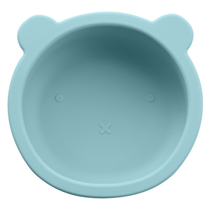 Suction Cup Baby Dishes BPA Free Silicone Baby Feeding Bowl Kids Tableware Non-Slip Infant Food Plate Kids Training Spoon Fork: Bowl-Water Green