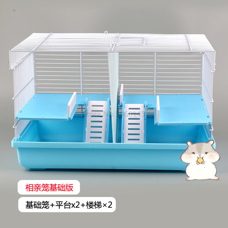 Hamster Cage Matchmaking Cage Golden Bear Foundation Cage Large-sized Isolation of Two Partition Bare Cage Second-floor Villas: Navy Blue