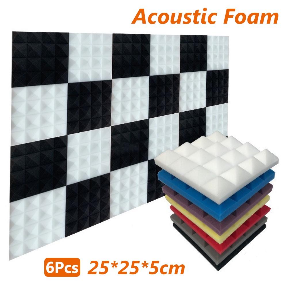 6 stuks 25 x 25 x 5cm piramide studio akoestisch paneel tegel geluiddicht schuim kussen pad