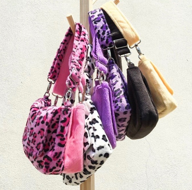 INS Thailand Non-Mainstream Autumn and Winter Cute Color Plush Leopard Pink Color Bags