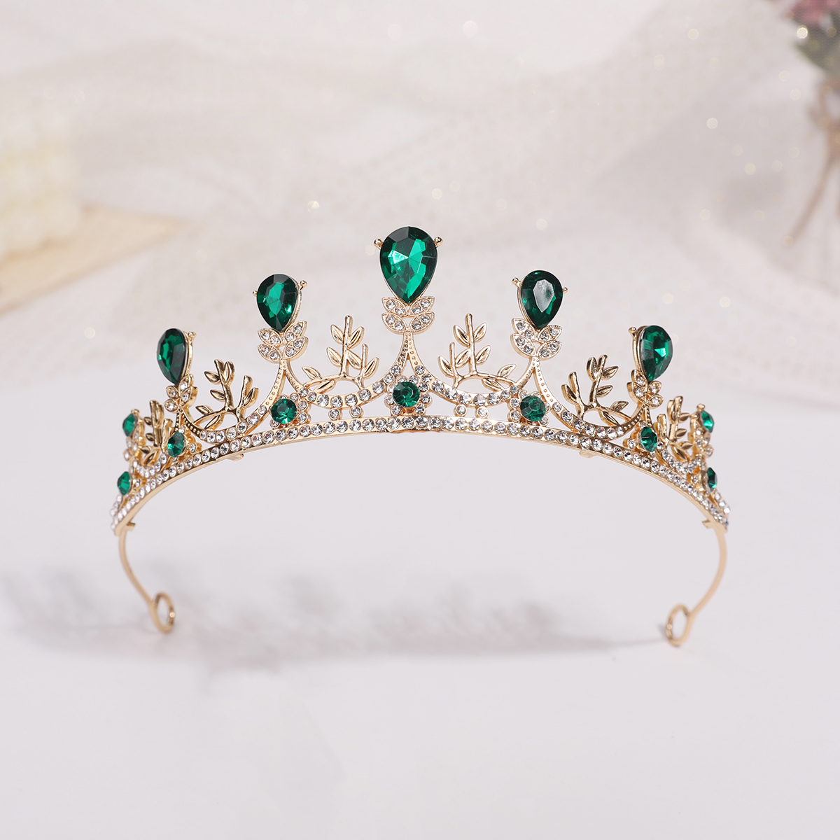 Braut goldene Krone Diamant Hochzeit Haarschmuck Brautkleid mit Schmuck Geburtstag Tiara Krone Zubehör.: Grün