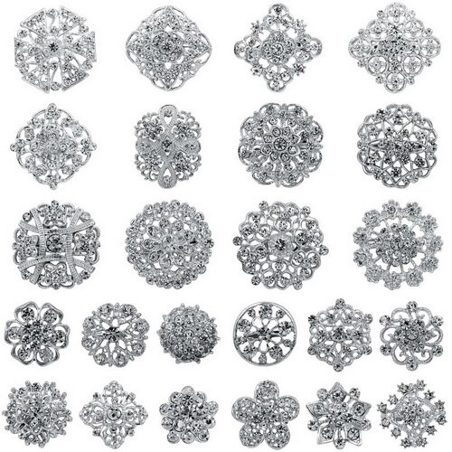 Weimbeiingdian conjunto de broches de flores misturadas, lotes de preço de fábrica com 24 peças para buquê de casamento diy, kits de acessórios: SILVER 24 PCS