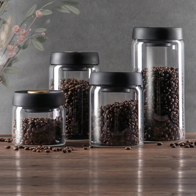 Vakuumversiegeltes Glas für Kaffeebohnen, Vorratsglas für Lebensmittel aus transparentem Glas, feuchtigkeitsbeständiger und luftdichter Haushaltsbehälter