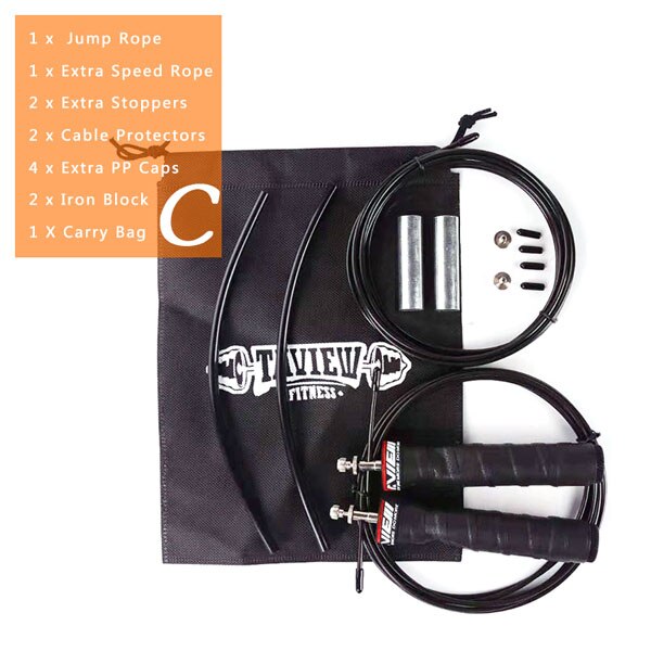 Cuerdas de salto pesadas Crossfit saltar velocidad cuerda con rodamientos de bolas de Cable de velocidad Extra Mango antideslizante para doble unders: Black C
