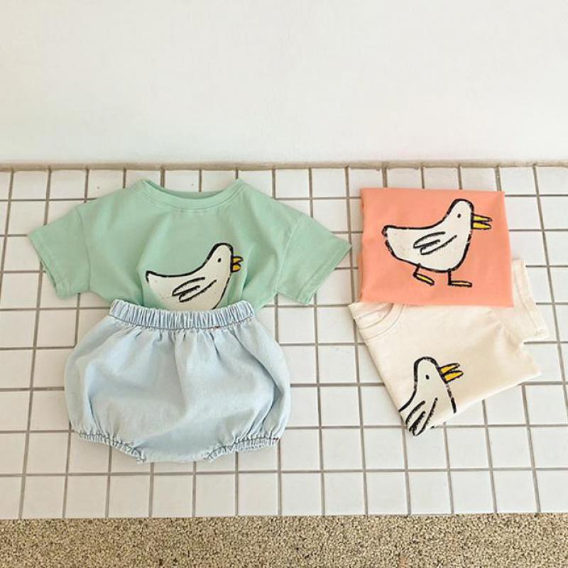 2022 Zomer Peuter Jongens Katoen Zacht Cartoon T-shirt Set Baby Meisjes Denim Shorts Set Tops En Broek 2 stuks Baby Kleding Set