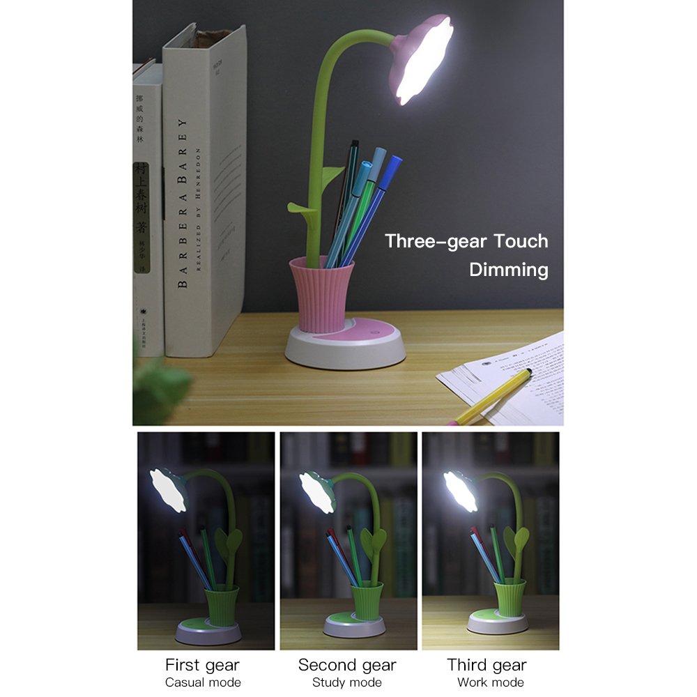 2 In 1 LED Table Lamp with Pen Holder Touch Control Dimming Sun Flower Desk Lamp Children Study Lamp Eye Protection Table Light