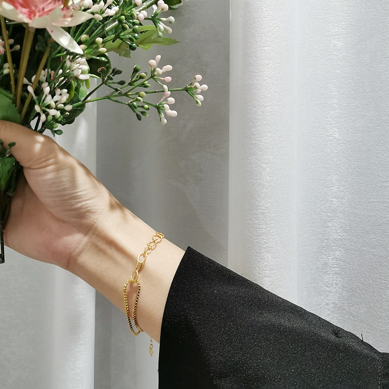 Silvology 925 Sterling Silver Tanks Chain Double Layer Bracelets Simple Temperament Bracelets for Women Travel Jewelry