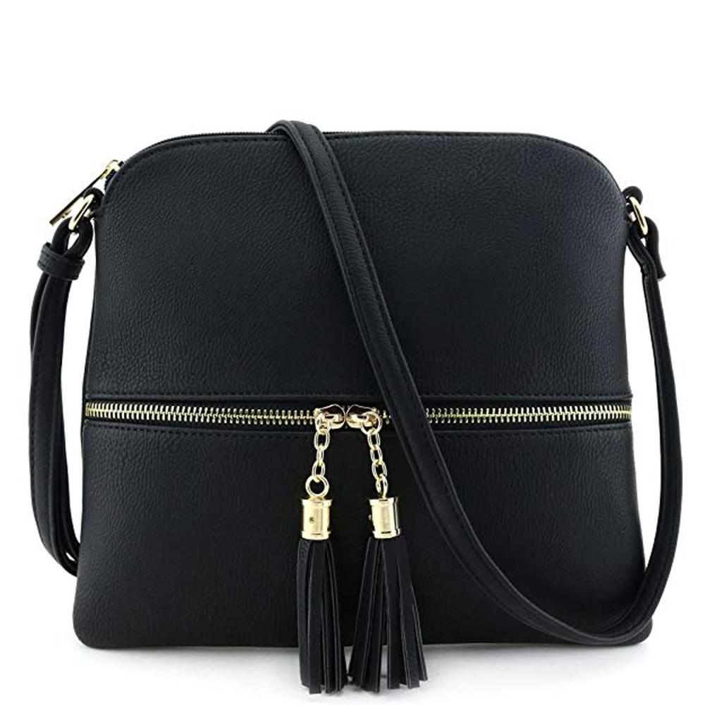 Frauen Leder Quaste Umhängetasche kleine Tasche für frauen mochila Reine Farbe Schulter Messenger Tasche brieftasche bolsos para mujer feminina: Black