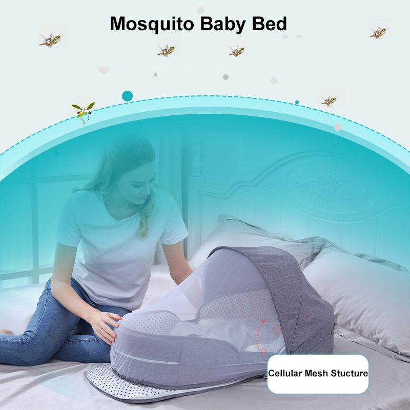 Lit de bébé portatif, couffin multi-usage pour voyager avec un -né, berceau portable, avec matelas et moustiquaire, pliable, cordon ajustable