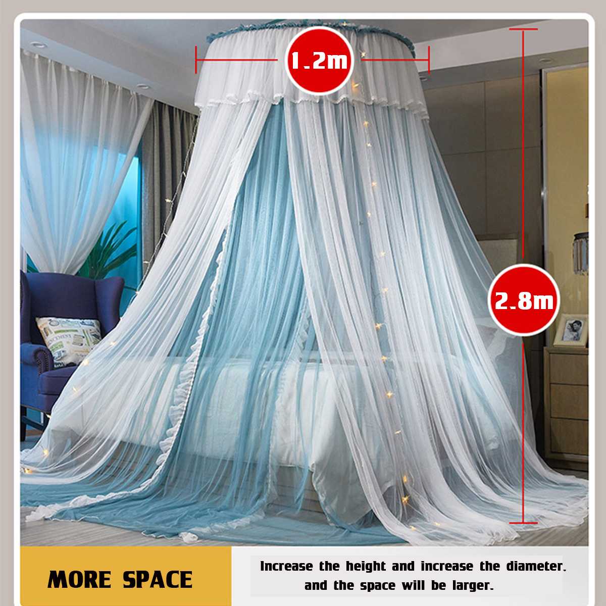 Luxury Double Layer Bed Canopy Mosquito Net Full Queen King Size Netting Bed Pink Purple White Round Princess Mosquito Net