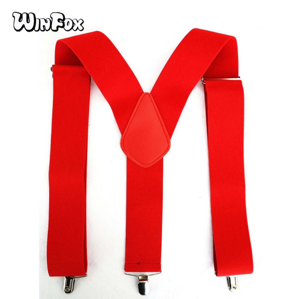 Winfox Vintage Zwart Rood 5 cm Brede Elastische Volwassen Jarretel Effen Broek Bretels Mannelijke Bretels Mannen 3 Clip-on