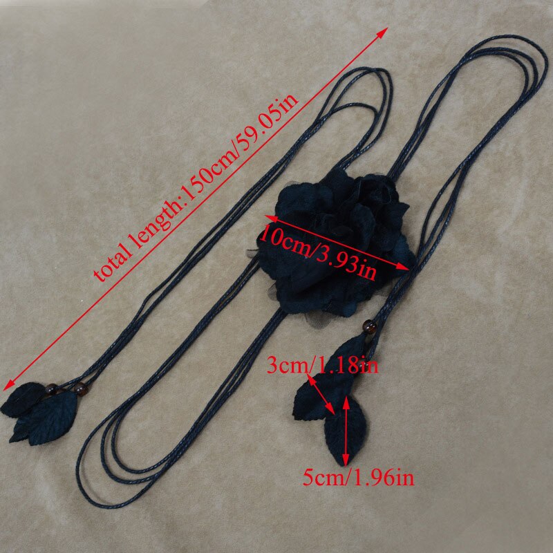 Big Flower Thin Belt Fine Womens Dress Chain Tassel Casual Waist Belt Chiffon Braid Decoration Handmade Sweet Flower
