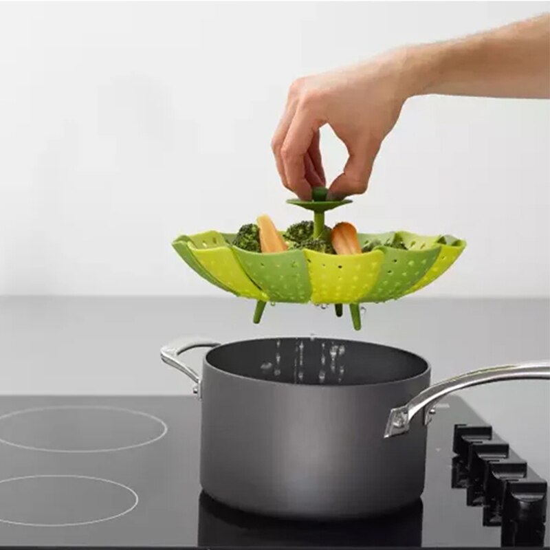 Kookgerei Plastic Stomen Voedsel Mand Mesh Siliconen Kraan Stoomboot Vouwen Voedsel Groente Vapor Fornuis Schotel Opvouwbare Stoomboot