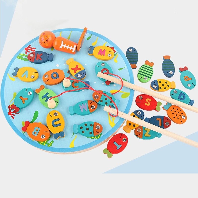baby learning toy wooden ABC fishing toy 2 in 1 game board both sides playable super good for boy and girl