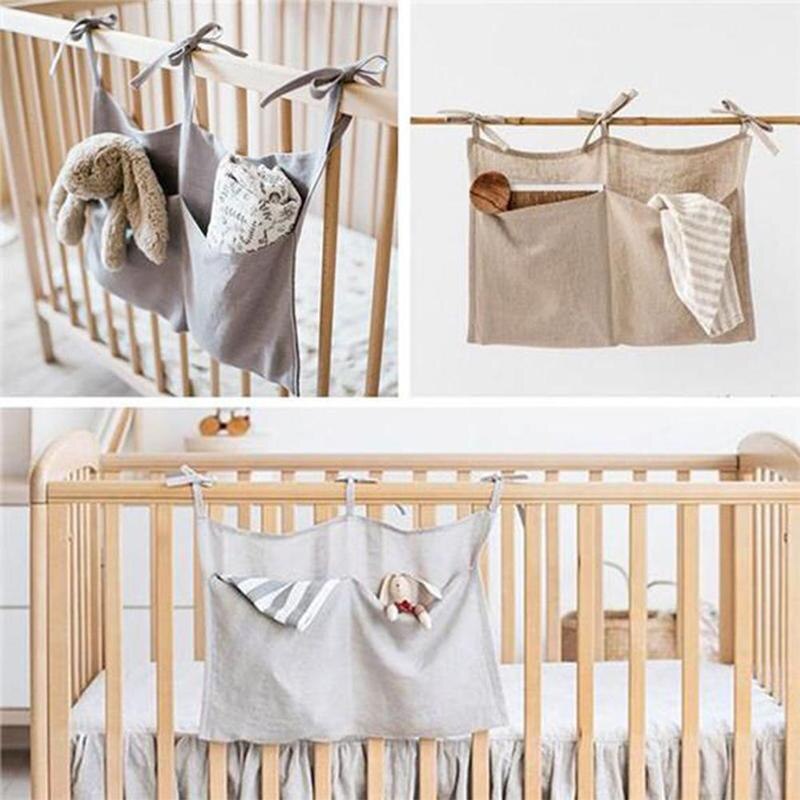 Baby bett lagerung hängenden beutel leinen doppel fach lagerung hängenden beutel multifunktionale windel tasche handtuch molaren spielzeug lagerung tasche