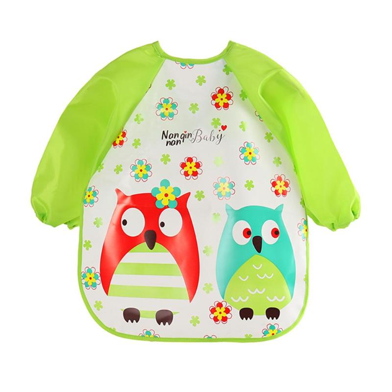 Niedlichen Karikatur Tiere Lätzchen Schürze Wasserdichte unisex Baby Fütterung Langarm Kunst Schürze Kittel freundlicher Lätzchen Spuck Kleidung: Eule