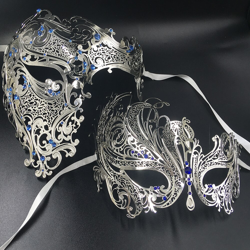 Hans & hennes par glitter strass metall filigran maskerad mask venetiansk kostym bal fest boll jul halv skalle mask