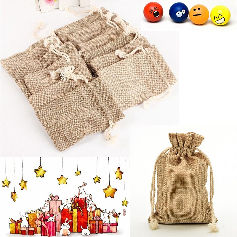 Natural Burlap Linen Jute Vintage Wedding Drawstring Favor Sack Bags lot