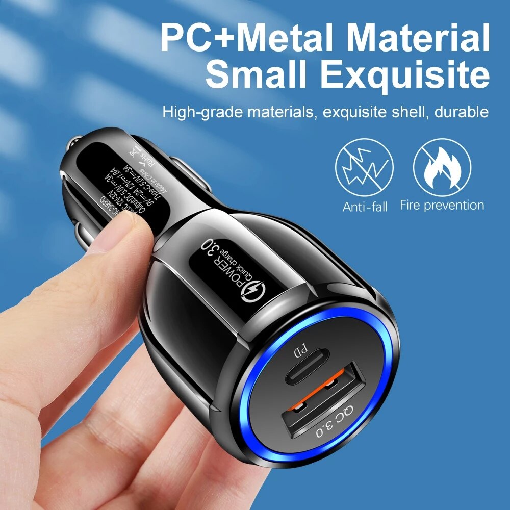 100w usb billaddare snabbladdning  qc3.0 pd typ c snabb bil usb laddare för iphone xiaomi samsung mobiltelefon bil usbc laddning