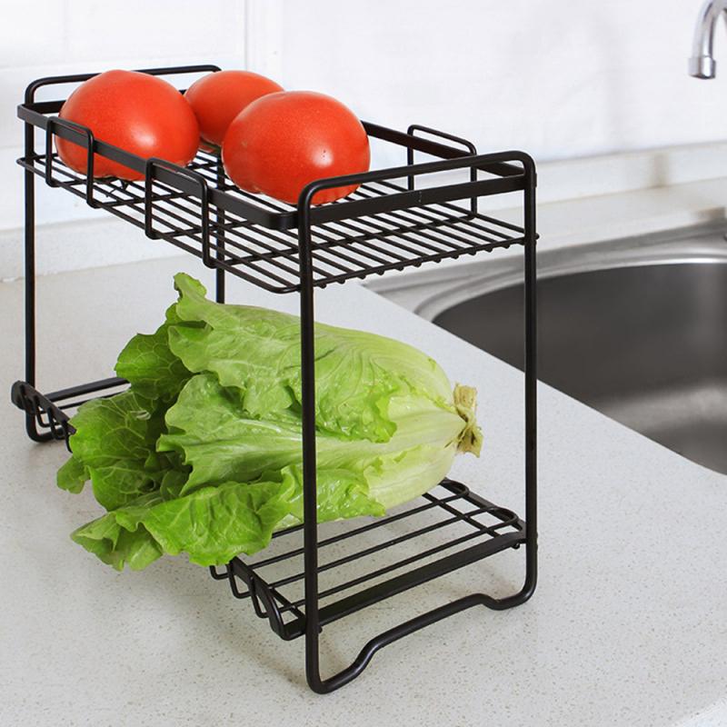 Kitchen Household Double-layer Iron Art Storage Rack Floor Seasoning Shelf Bathroom Vanity Organizer Shelf Rack