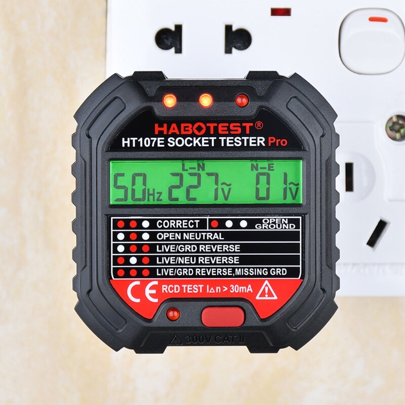 Testeur de ligne RCD, testeur de prise électrique, prise EU/UK/US HT107, Test de tension avec écran LCD
