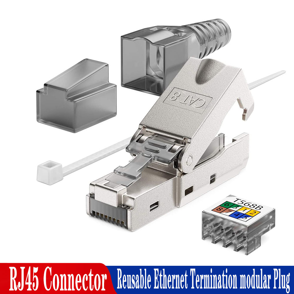 CAT8 STP RJ45 Connector CAT7 CAT6A Reusable Ethernet Termination modular Plug Shielded Modular Zinc alloy Field Termination Plug
