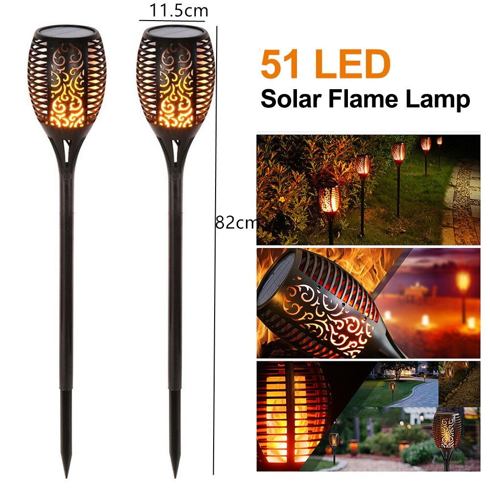 Led solar flamme fakkel lampe udendørs solar lamper til haveindretning lys flimrende lampe gårdhave balkon græsplæne sti spotlight: 51 led -2 stk