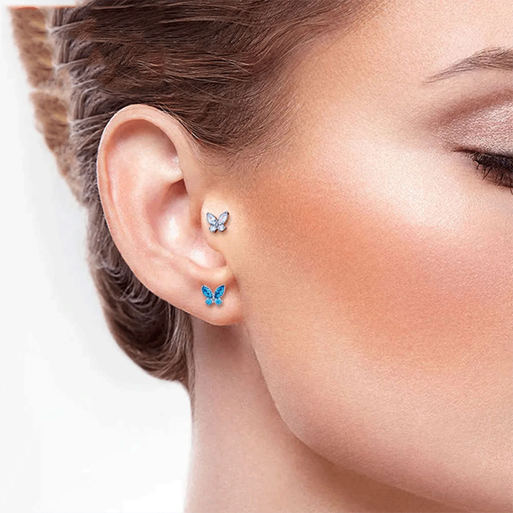 G23 joyería de titanio oreja Stud mariposa CZ piedras labio nariz Piercing pendiente cartílago de la oreja Tragus anillos para mujeres Daith