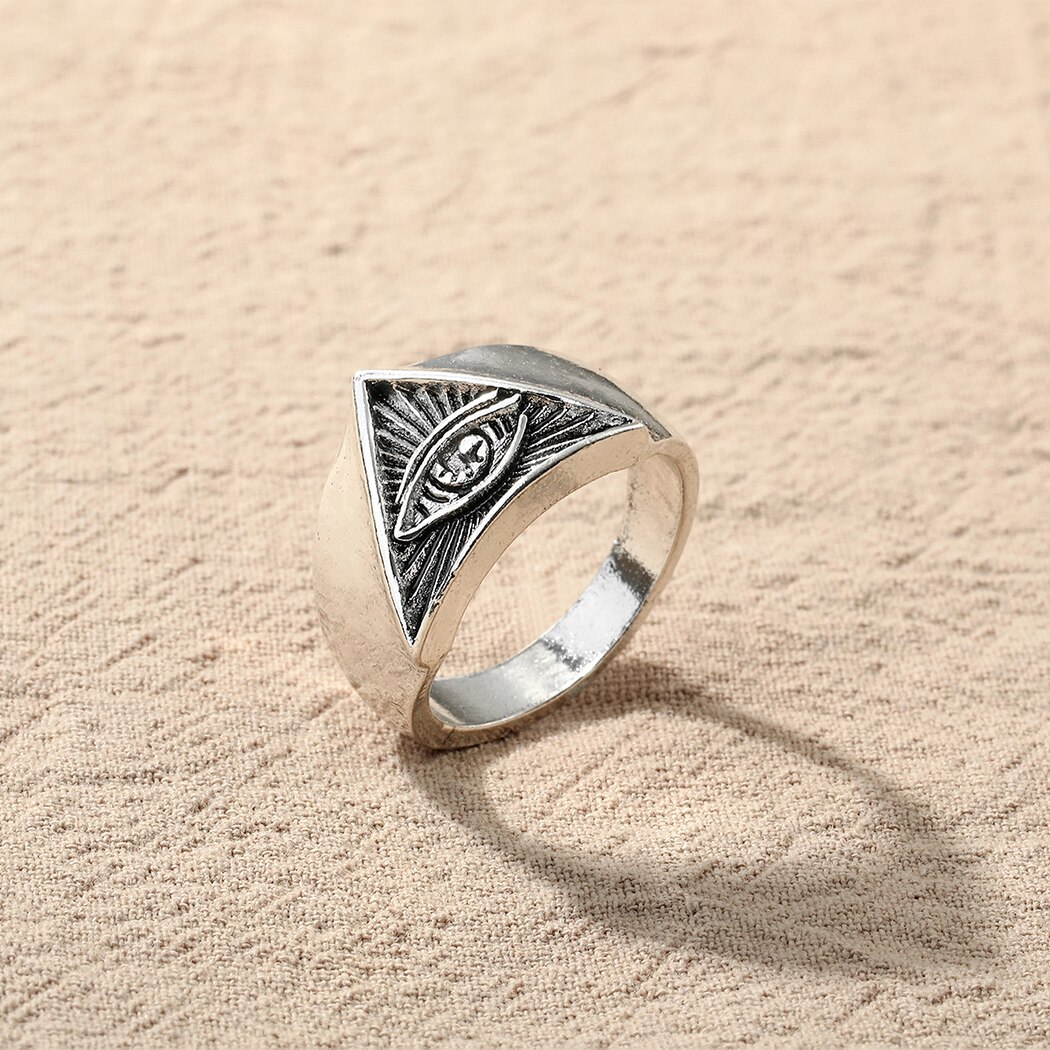Vintage Eye of Providence antyczny srebrny pierścień dla kobiet mężczyzn Punk Hip Hop egipski Illuminati Symbol mężczyzna pierścień unikalna opaska Unisex