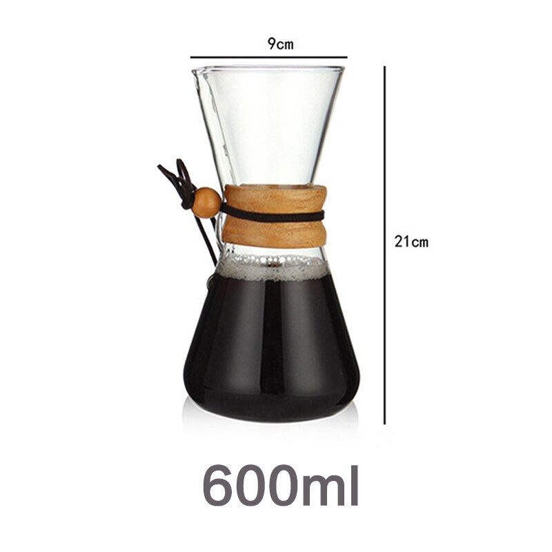 400ml 600ml 800ml Espresso Coffe Machine tea water Pot set Stainless Steel Filter Pot Resistant Glass Maker Coffee Pot: 600ml