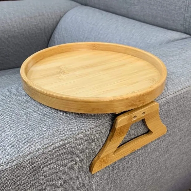 Bandeja para sofá, mesa, bandeja para sofá de madera Natural, práctico y portátil, reposabrazos para sofá, placa multifuncional para aperitivos de frutas perezosas con Clip: Verde